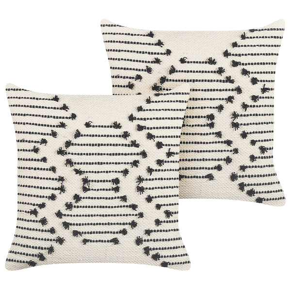 Dekokissen 2er Set MYRTUS Baumwolle 45 x 45 cm Beige Geometrisches Muster