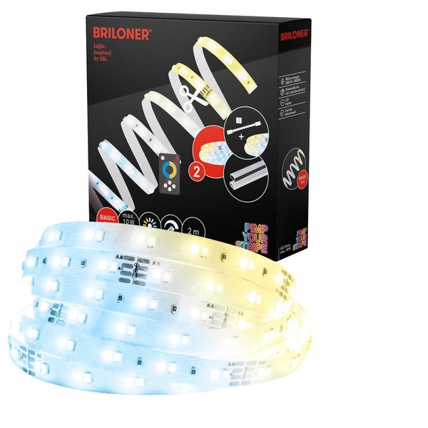 Briloner LED-Streifen-Set, 2 Meter, dimmbar, Farbtemperaturwechsel von 3000 bis 6500 Kelvin, inklusive Fernbedienung.