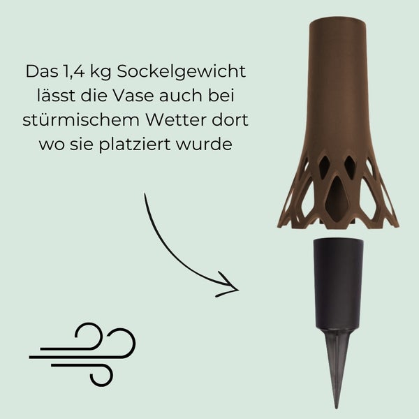 Blumenvase mit Erdspieß zur Befestigung
