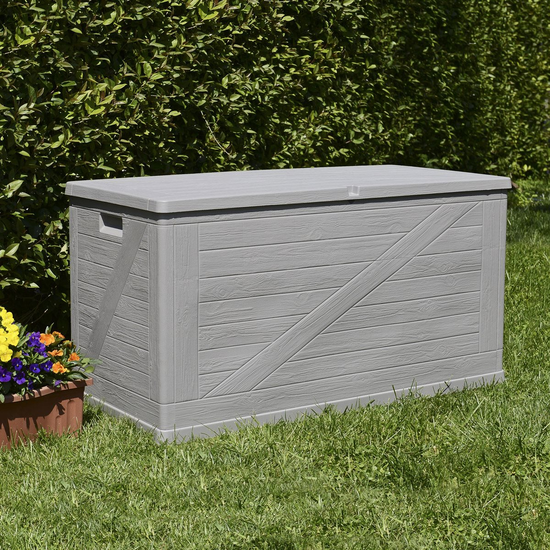 Toomax Lagerbox Holz 420L grau wetterfest für Garten und Terrasse