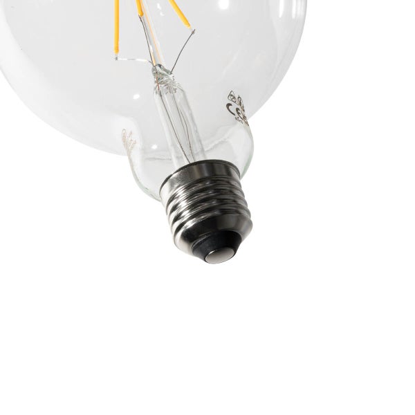 LED Filament Leuchtmittel mit klarem Glas und E27 Schraubsockel, erfüllt europäische Sicherheitsnormen und Umweltrichtlinien.