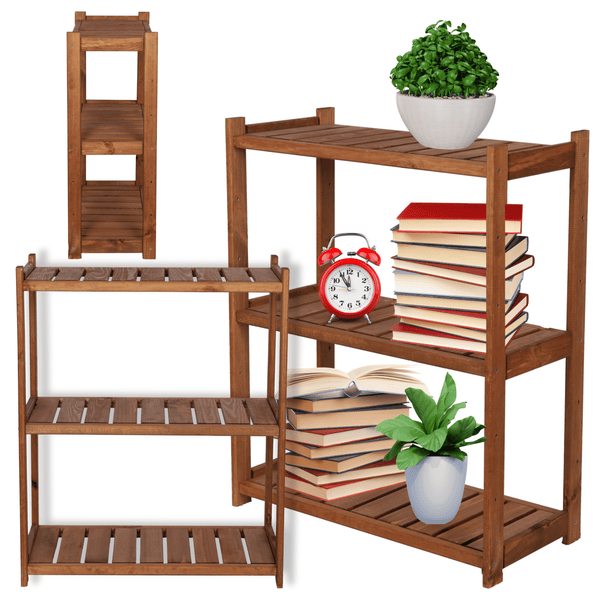 PROREGAL Holzregal SPREEWALD HxBxT 86x70x33cm 3 Ebenen Massives Kiefernholz Braun geölt