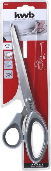 kwb Tapezier-Schere aus Edelstahl, abgewinkelt, 280 mm Gesamtlänge, 130 mm Schnittlänge, stabil, spezialgeschliffen, extra scharf, schwarz-grau