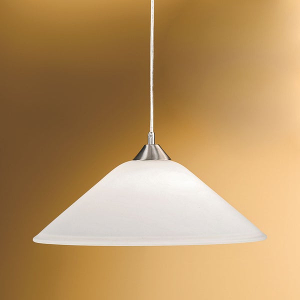Moderne Pendelleuchte mit kegelförmigem Glasschirm und Aufhängung aus Metall für die Innenbeleuchtung.