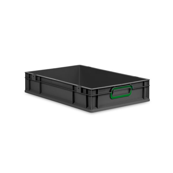 Eurobox NextGen Color, HxBxT 12x40x60cm, 23 Liter, Griffe grün geschlossen, Schwarz, Eurobehälter, Transportbox, Transportbehälter, Stapelbehälter