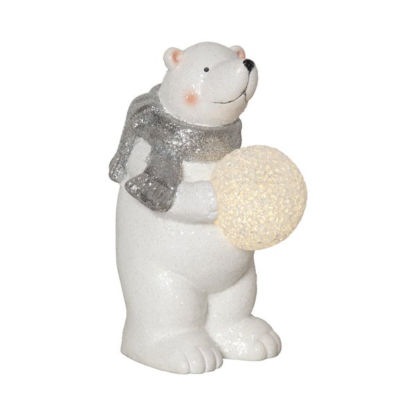 Dekofigur Eisbär mit LED-Kugel und Schal