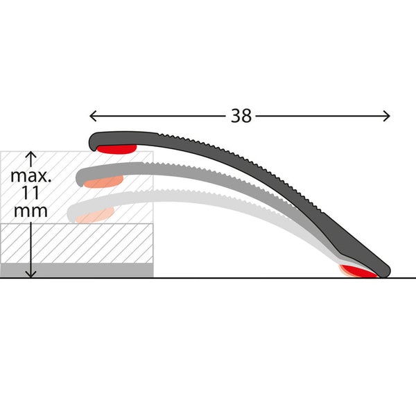 FLOORDIREKT Anpassungsprofil - aus Aluminium - Höhenausgleich bis 11 mm - Selbstklebend - 38 mm - Edelstahl-matt - 100 cm