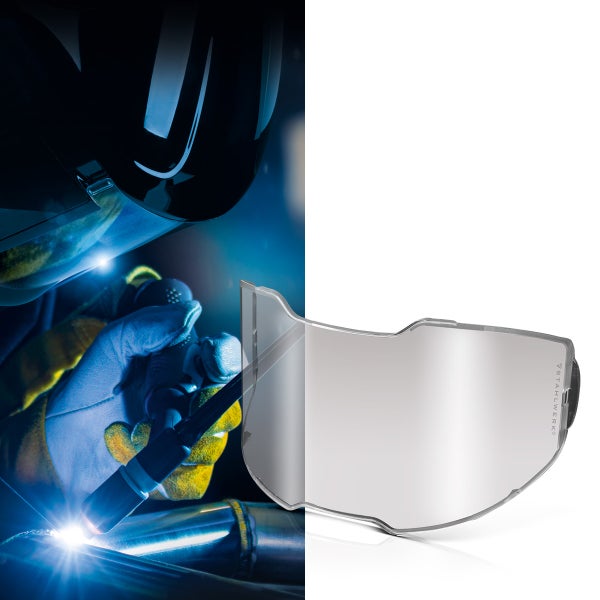 Schweißhelm-Ersatzvisier neben Schweißer in Aktion