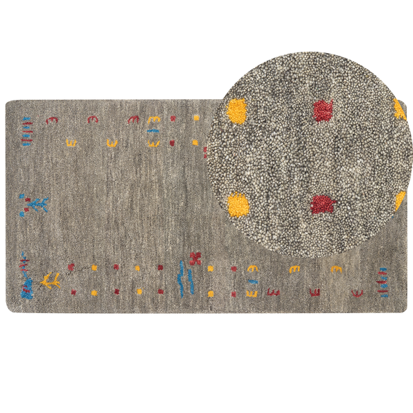 Gabbeh Teppich Wolle grau 80 x 150 cm Hochflor SEYMEN
