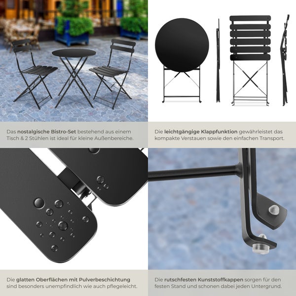Bistrotisch Set tectake Frieda Belastbarkeit Stuhl 120 kg für 2 Personen schwarz