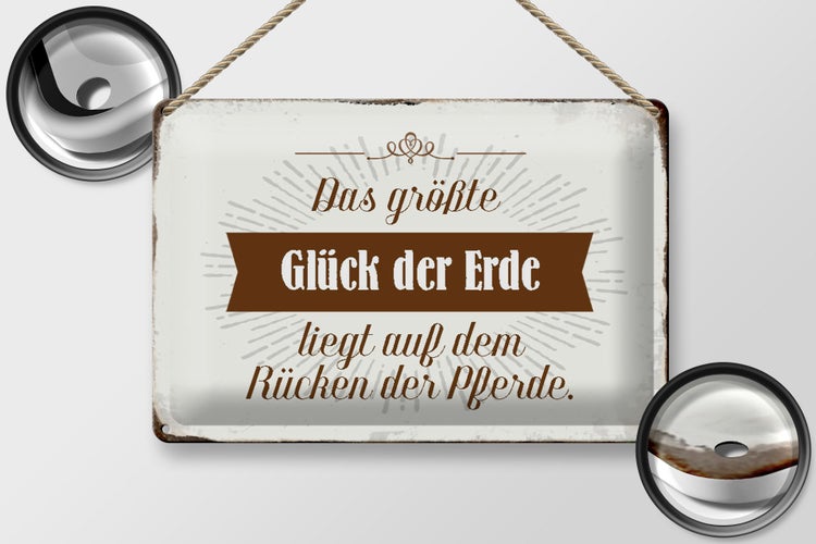 Blechschild Spruch 30x20cm Glück der Erde auf Rücken Pferde