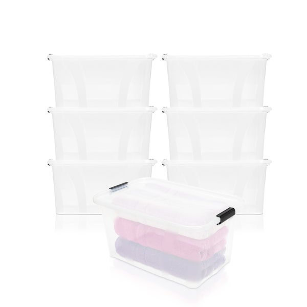 BigDean 6er Set Aufbewahrungsbox mit Deckel transparent - 14L + Clipverschluss - Stapelbox Ordnungsbox Clipbox Lagerbox Box mit Deckel Storage Boxes - Klarsichtbox mit Deckel - stapelbar