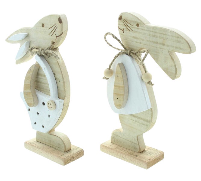 FRANK FLECHTWAREN | Hase Hansi & Franzi, 2er Set, HOLZ, JUTE, ca. 14 x 5 x 24 cm