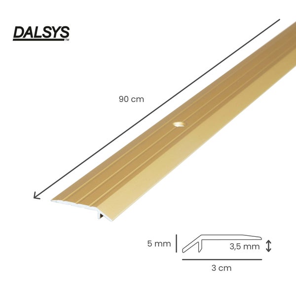 DALSYS Übergangsprofil aus Aluminium, Gold, Länge 90 Zentimeter, Breite 3 Zentimeter, Höhe 5 Millimeter auf 3,5 Millimeter, vorgebohrt.