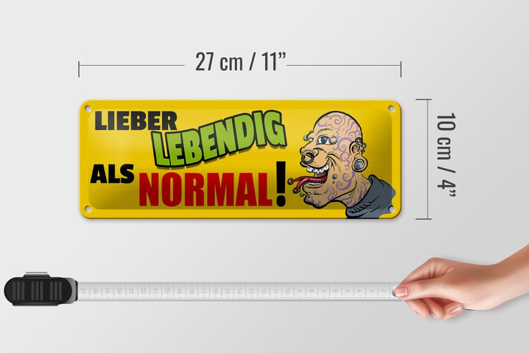 Blechschild Spruch 27x10cm lieber lebendig als normal Dekoration
