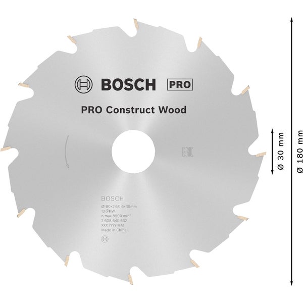 Bosch PRO Construct Wood Kreissägeblatt 180 x 2,6 x 30 mm - 2608640632