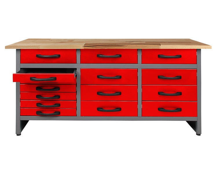 Ondis24 Werkstatt Set Konny 160 cm 2 Schränke LED rot, Werkstatteinrichtung, Werkbank