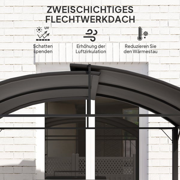 Outsunny Grillpavillon 233 x 110 x 235 cm winddicht Gartenpavillon mit Doppeldach,Regalen, Gartenlauben mit UV-Schutz, BBQ Pavillon aus Stahl, Gartenzelt Grillzelt für Party BBQ, Dunkelgrau