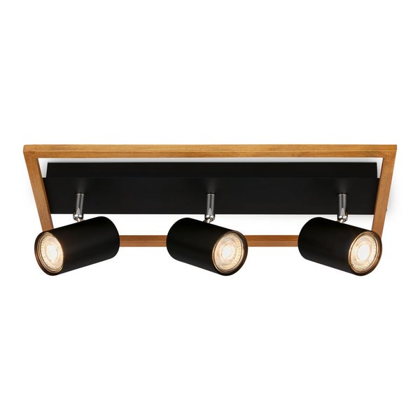 Spotlight, black, with wood, excl. 3xGU10/max. 9W