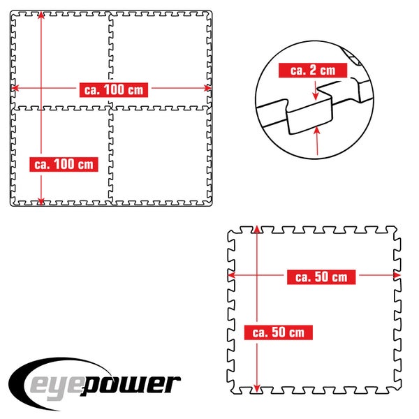 2 cm Dick: 1m² Bodenschutz Fitnessmatte - 4 Sportmatten 50 x 50 cm