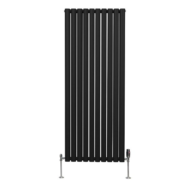 Oval Röhrenheizkörper & Chrom Thermostatventile – 1600mm x 600mm - Schwarz
