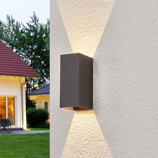 Lucande LED Wandleuchte außen Mikka (spritzwassergeschützt (Modern) in Schwarz aus Aluminium (2 flammig, ) - Außenwandleuchten Wandlampe Led Außenlampe Outdoor für Außenwand/Hauswand