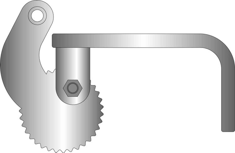 Mechanisches Bauteil aus Metall für Fensterbeschläge mit gezahnter Scheibe und Montagewinkel.