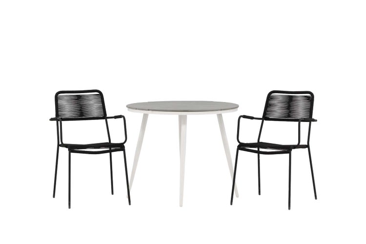 Break Gartenset Tisch Ø90cm grau, 2 Stühle Lindos schwarz. 90 X 90 X 74 cm