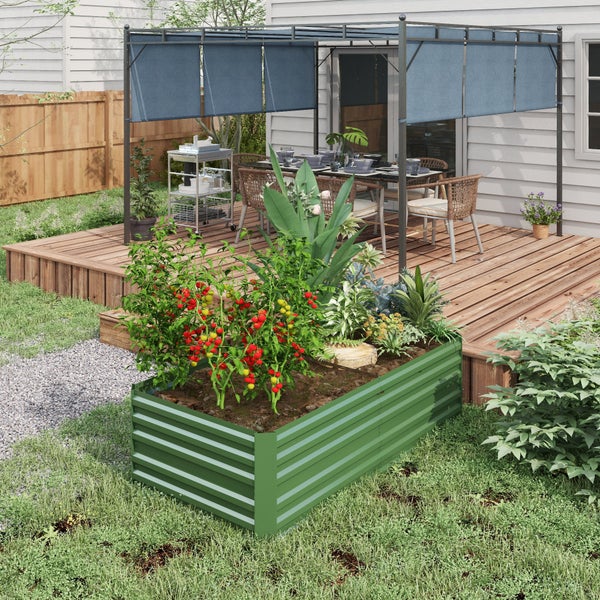 Outsunny Hochbeet aus Stahl, Pflanzbeet Frühbeet Gartenbeet Blumenkasten steckbar, Pflanzkasten Pflanzkübel 180x90x60cm für Garten Balkon Terrasse, Gemüsebeet für Blumen, Pflanzen, Obst