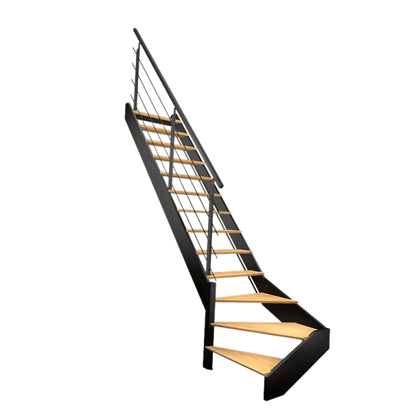 Raumspartreppe mit Metallrahmen und Holzstufen