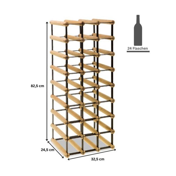 PROREGAL Modulares Weinregal Vinotega Mod Metal HxBxT 82,5 x 32,5 x 24,5 cm 3 x 8 Flaschen Massives Kiefernholz Braun Geölt
