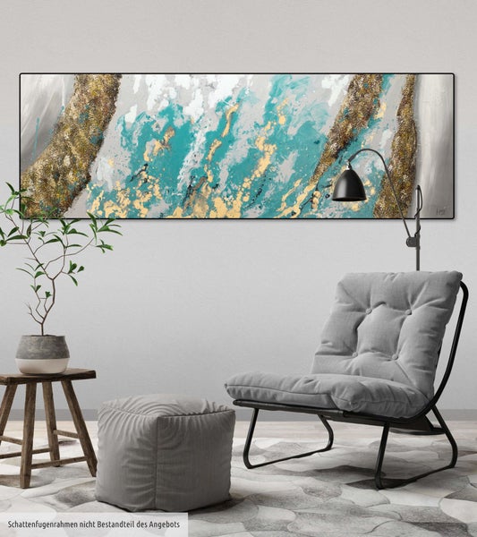 Handgemaltes Gemälde Acrylfarbe 150x50cm Weiß