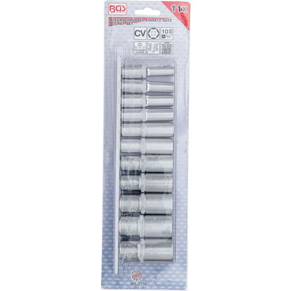 BGS Steckschlüssel-Einsatz-Satz Sechskant tief Antrieb Innenvierkant 10 mm (3/8) Zollgrößen 11tlg. - 2756