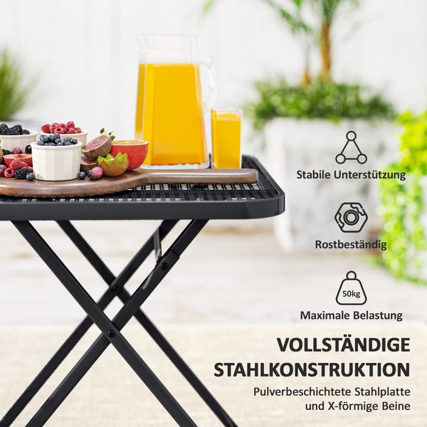 Outsunny Gartentisch klappbar 70 x70 cm, Wetterfest Balkontisch Stahl Klapptisch mit Ausschnitt-Design, Esstisch Outdoor, quadrarisch Beistelltisch, Terrassentisch für Garten Terrasse Balkon Schwarz