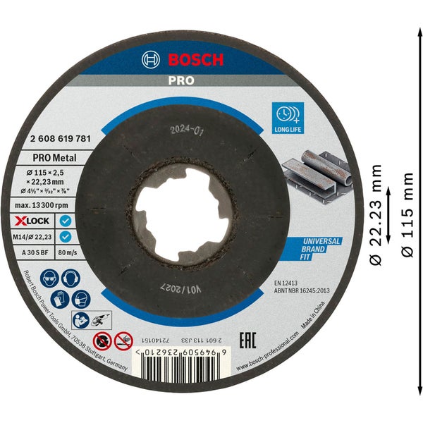 Bosch PRO Metal X-Lock Trennscheibe 115 x 2,5 x 22,23 mm - 2608619781