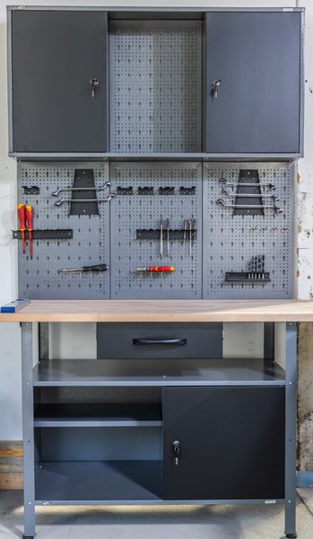 Ondis24 Werkstatt Set Klaus 120 cm 1 Schrank LED, Werkstatteinrichtung, Werkbank