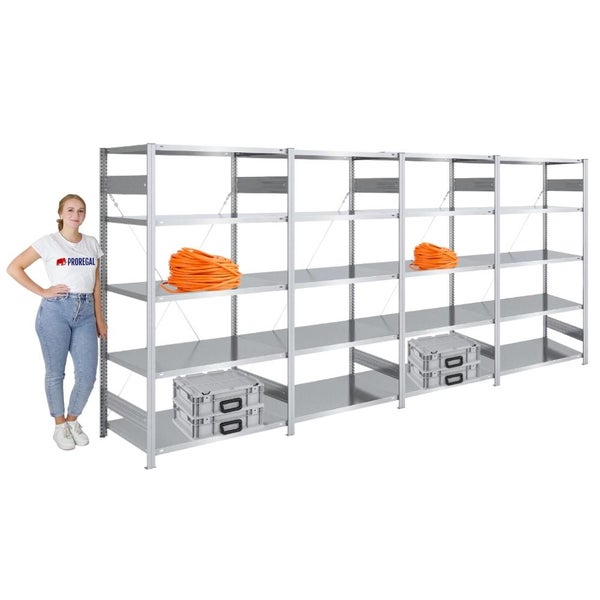 PROREGAL Schwerlastregal Silver Mamba Made In Germany  HxBxT 200 x 400 x 60 cm 5 Ebenen Je 150 kg Fachlast  Verzinkt