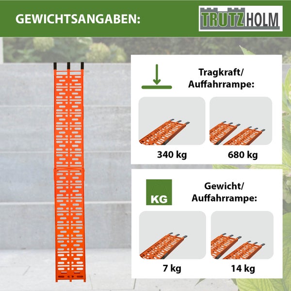 TRUTZHOLM 1x Auffahrrampe klappbar 228 cm Traglast 340 kg Alu orange gelocht Motorradrampe Mofarampe