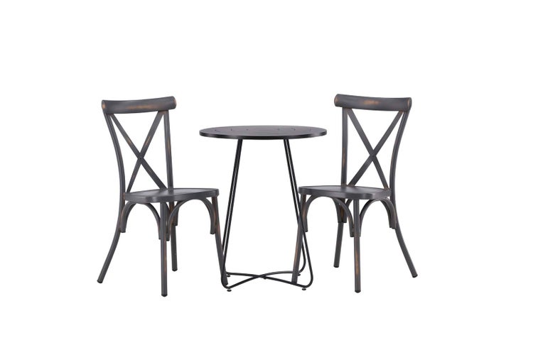 Bacong Gartenset Tisch, 2 Stühle  schwarz,dunkel grau. 60 X 60 X 45 cm