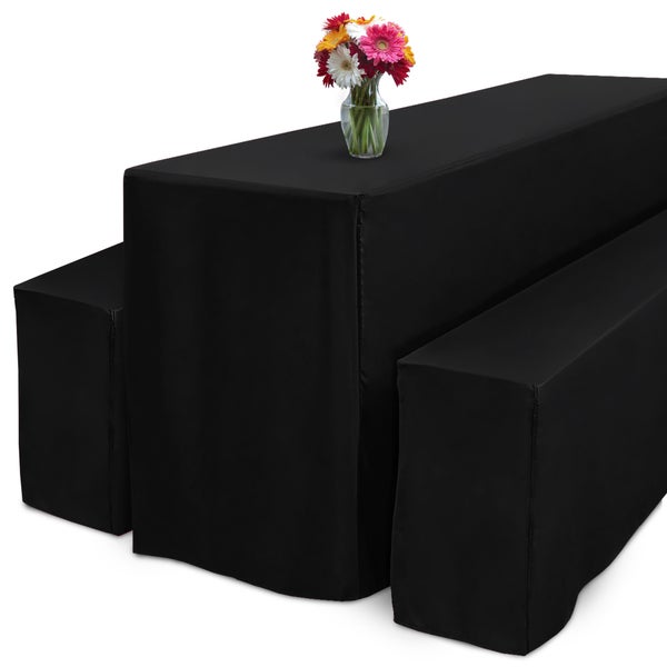 Bierzeltgarnitur mit schwarzer Hülle und Blumenvase