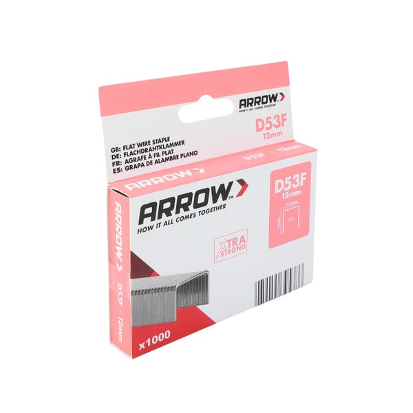 Arrow Flachdrahtklammern D53F, Länge 12 Millimeter, 1000 Stück
