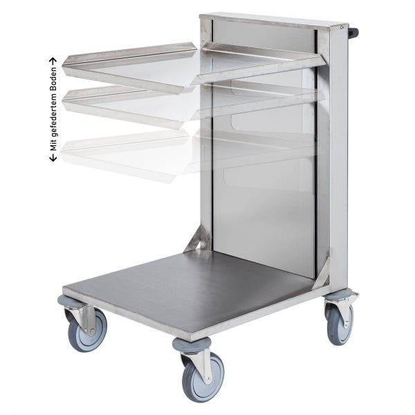 Servierwagen aus Edelstahl mit gefedertem Boden