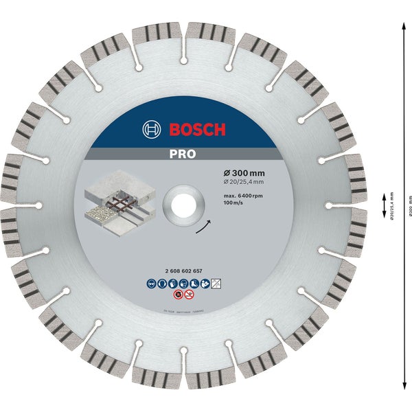 Bosch PRO Concrete Diamanttrennscheibe 300 x 20/25,4 mm - 2608602657