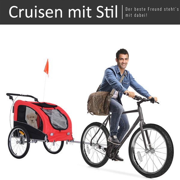 PawHut Fahrradanhänger, 155L x 83B x 108H cm, 600D Oxford, Stahlrohr, Rot+Schwarz