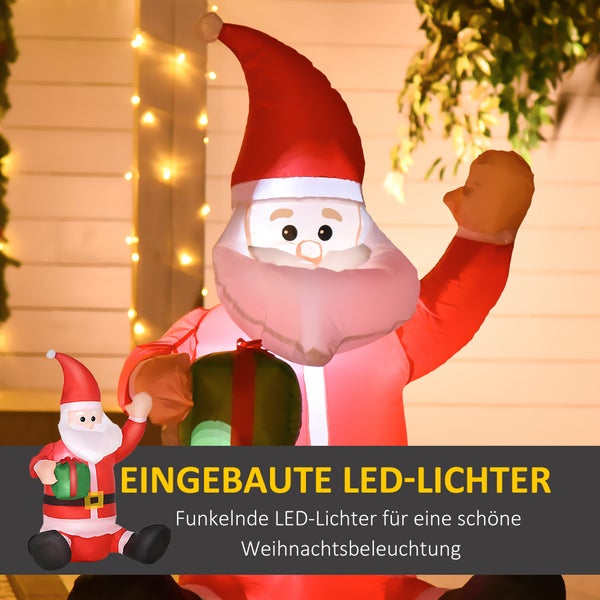 HOMCOM Selbstaufblasbarer Weihnachtsdekoration, mit Geschenk, Gebläse, L70 x B50 x H120 cm, Polyester, Rot