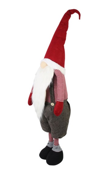 Dekorativer Weihnachtswichtel mit roter Mütze, gestreiftem Oberteil und Bart