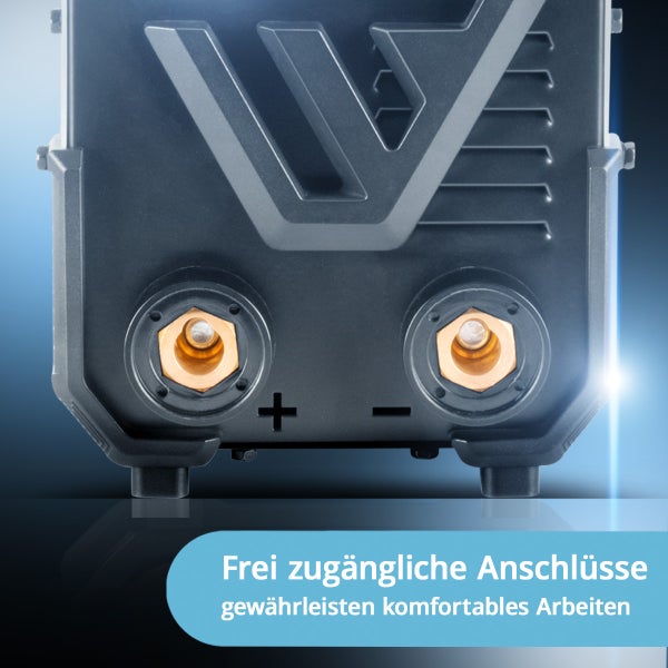 Detailansicht eines Schweißgeräts mit gut zugänglichen Anschlüssen für komfortables Arbeiten