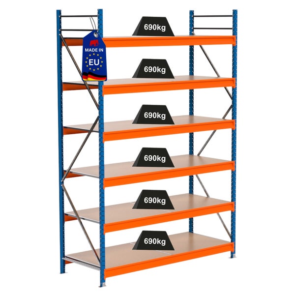 Regal mit sechs Ebenen und einer Traglast von 690 Kilogramm pro Ebene