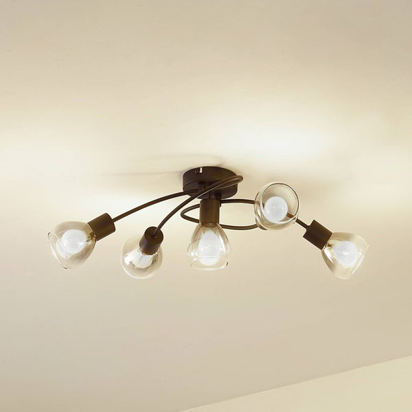 Deckenleuchte mit fünf Leuchten aus Glas und Metall