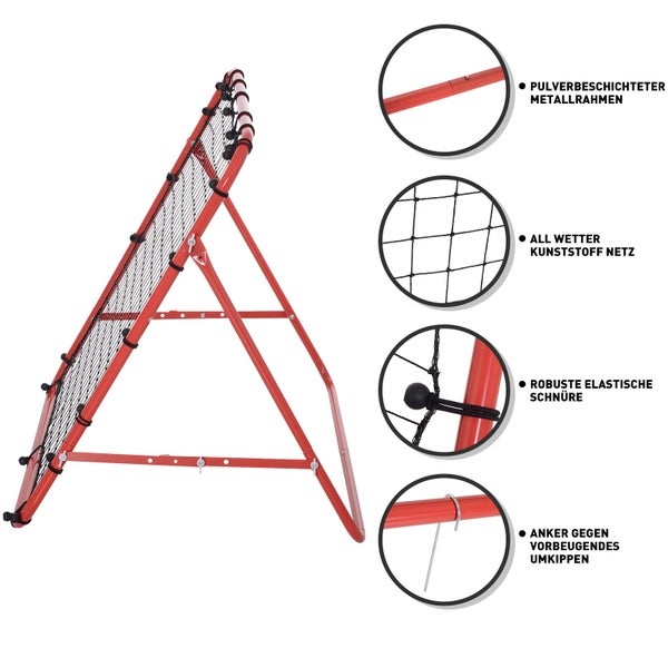 HOMCOM Fußball Rebounder, Kickback Tor, Verstellbarer Winkel, 96 x 80 x 96 cm, Metallrohr, PE Gewebe,  Rot+Schwarz